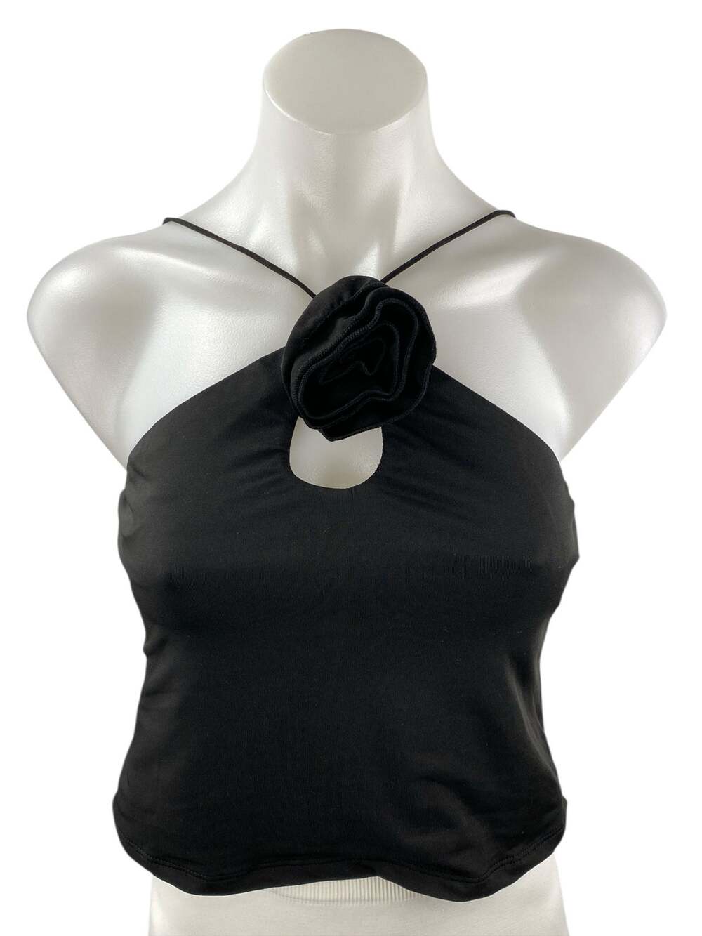 NEW White Fox Black Flower Keyhole Sleeveless Halter Camisole Crop Tank Top M
